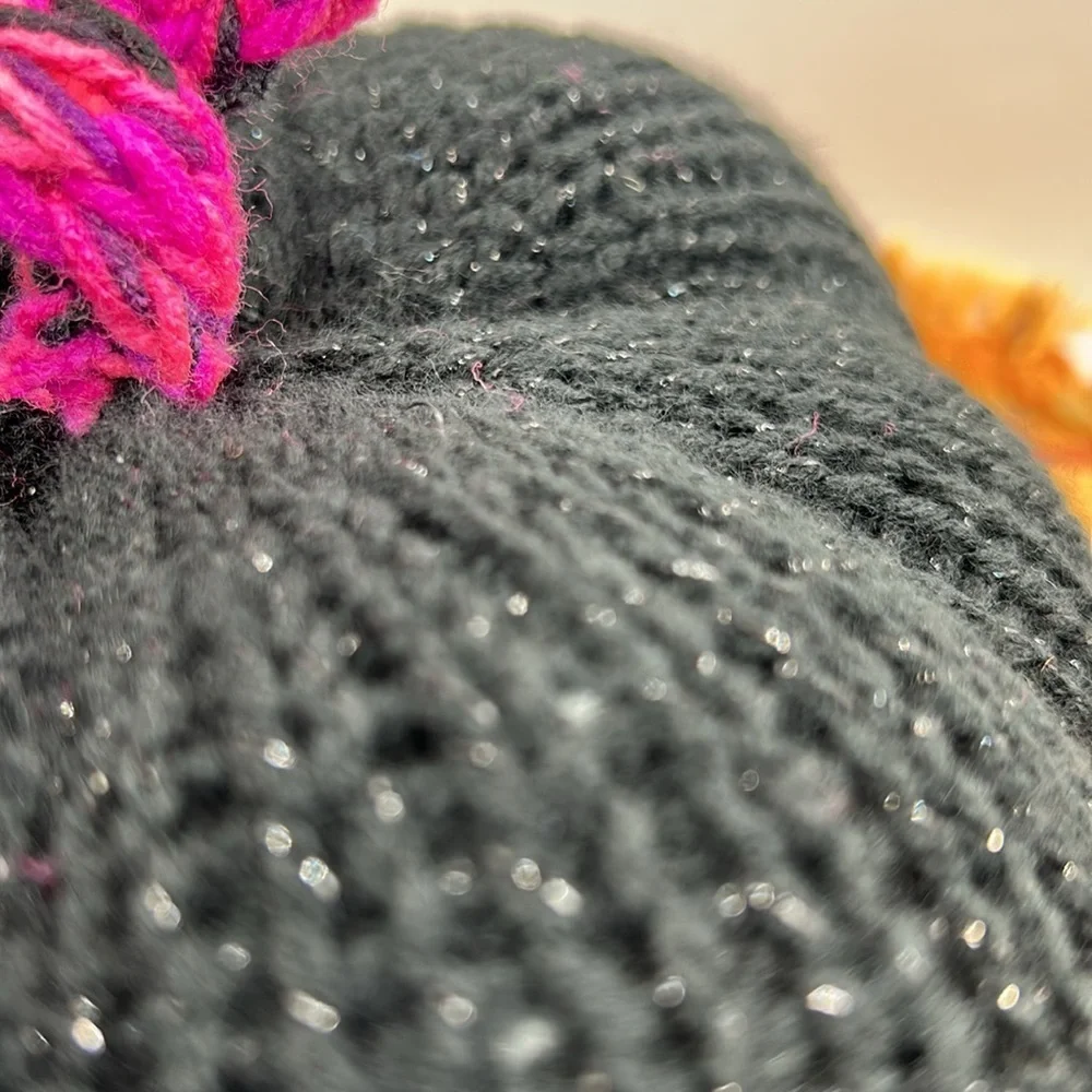 Sparkling Black and Pink Knit Pumpkin Decor handmade. One of a kind